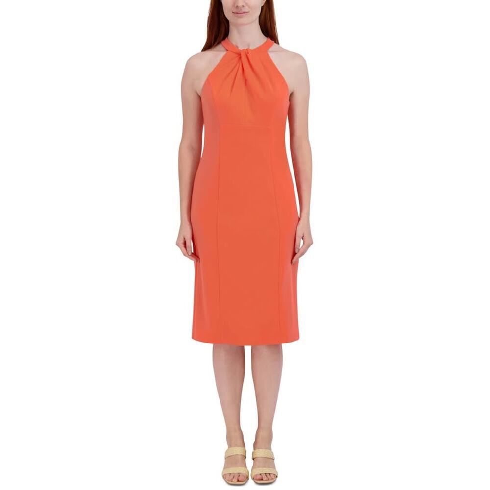 NWT Julia Jordan Size 2 XS Halter-neck Sleeveless Sheath Dress In Coral Orange